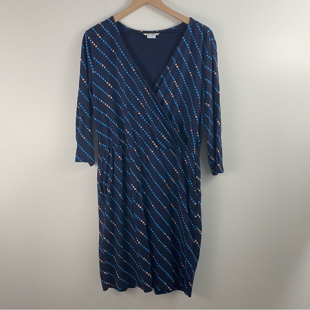 Boden Navy Cressida Faux-Wrap Dot Dress